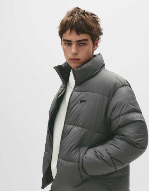 Pull&Bear Stwd hooded puffer jacket in anthracite grey ASOS