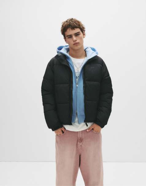 Pull&Bear Stwd hooded puffer jacket in black - view 1