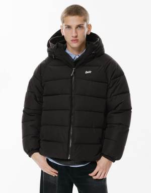 Pull&Bear Stwd hooded puffer jacket in black