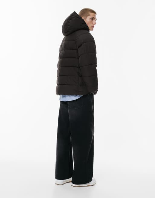 Pull&Bear Stwd hooded puffer jacket in black, 3 of 4