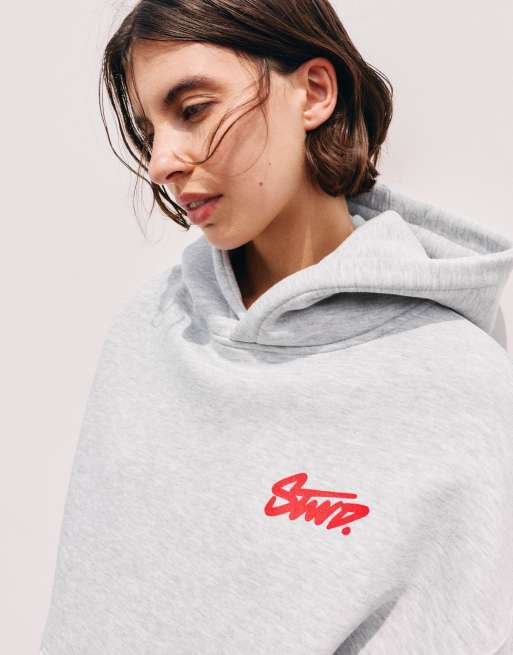 Pull&Bear Stwd hooded sweatshirt in grey marl, 2 of 7