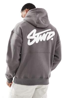 Pull & Bear Stwd Back Printed Hoodie In Gray