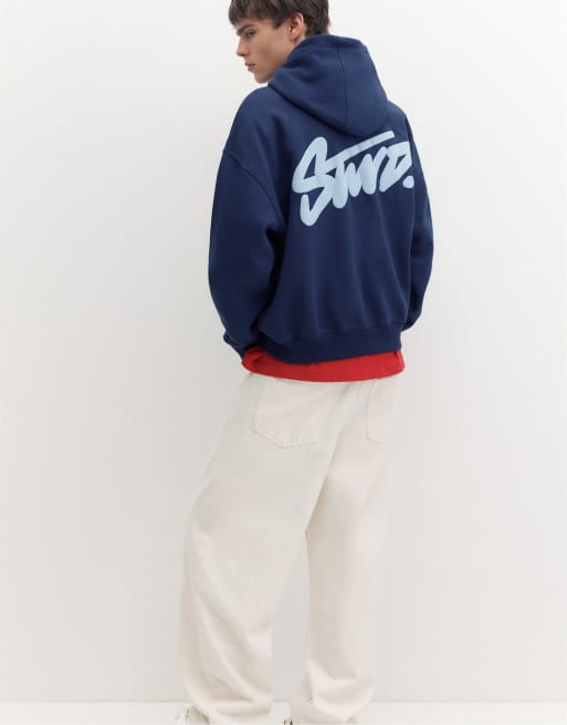 Pull&Bear Stwd Hoodie in Marineblau im Boxy Fit, 5 von 7
