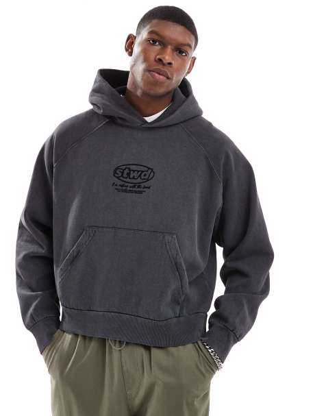 Pull&Bear STWD hoodie in washed charcoal grey - view 1
