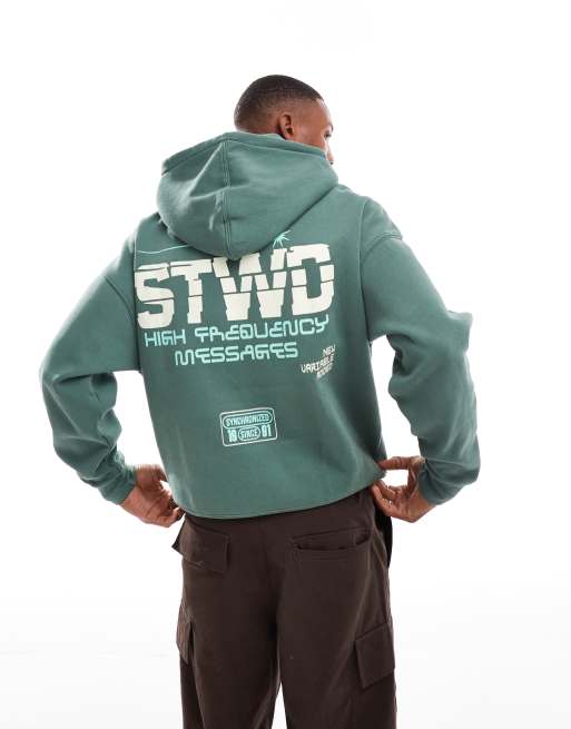 Pull&Bear - STWD - Hoodie met print in donkergroen