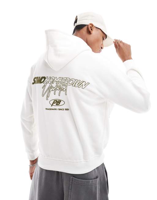 Pull&Bear - STWD - Hoodie met print in wit