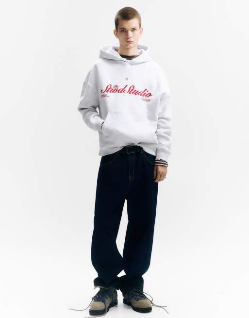 Pull&Bear - STWD - Hoodie met studio-print in gemêleerd grijs, 4 van 4