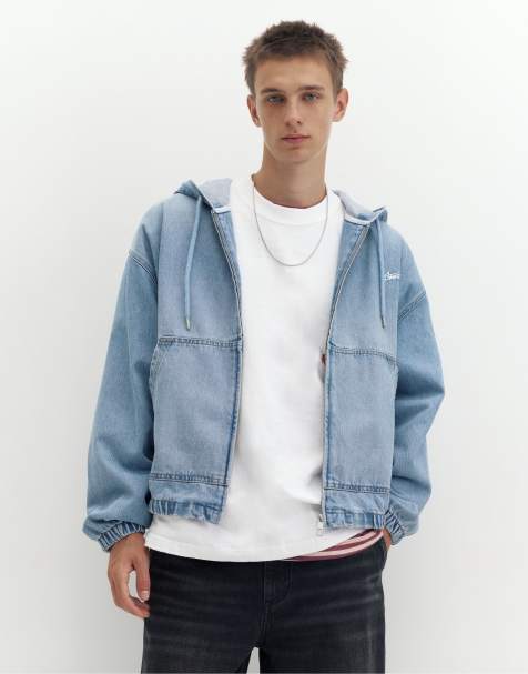 Pull&Bear Stwd huvjacka med dragkedja i mellanblått - view 1