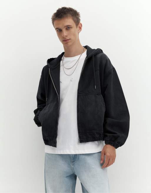 Pull&Bear Stwd huvjacka med dragkedja i urtvättad svart, 2 av 7