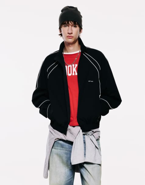 Pull&Bear Stwd jack met contrasterende bies en rits in zwart - view 1