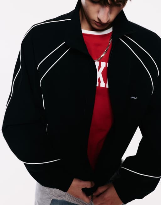 Pull&Bear Stwd jack met contrasterende bies en rits in zwart, 3 van 7