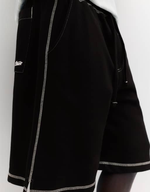 Pull&Bear Stwd jogger bermuda shorts with seams in black, 3 of 4