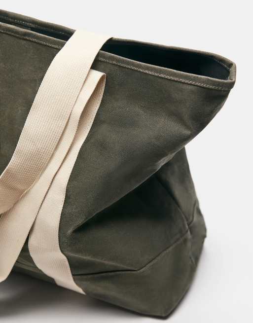 Pull&Bear - STWD - Kakigrøn shoppertaske med sliddetaljer, 3 af 4