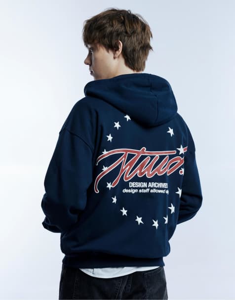 Pull&Bear – STWD – Kapuzenjacke in Blau mit Reißverschluss - view 1