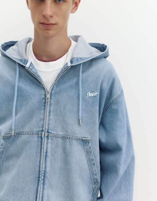 Pull&Bear Stwd Kapuzenjacke mit Reißverschluss in Mittelblau, 3 von 7