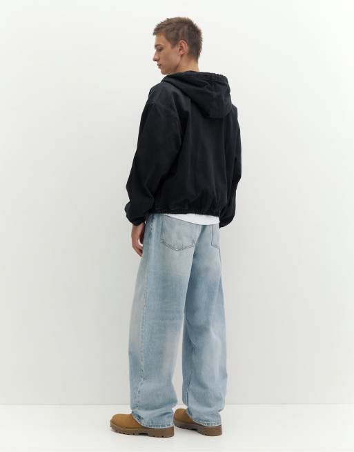 Pull&Bear Stwd Kapuzenjacke mit Reißverschluss in verwaschenem Schwarz, 3 von 7