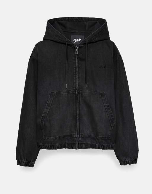 Pull&Bear Stwd Kapuzenjacke mit Reißverschluss in verwaschenem Schwarz, 7 von 7