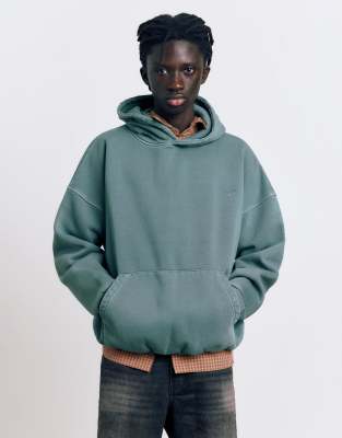 Stwd - Kapuzenpullover in verwaschenem Mittelgrün Grün XS