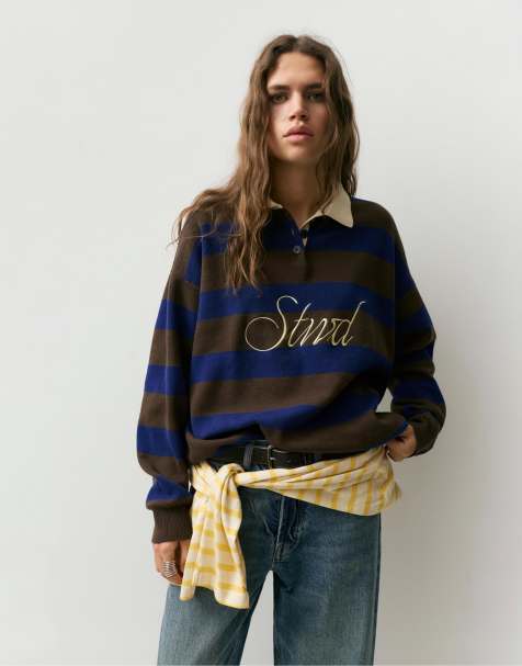 Pull&Bear Stwd knit polo shirt in brown - view 1