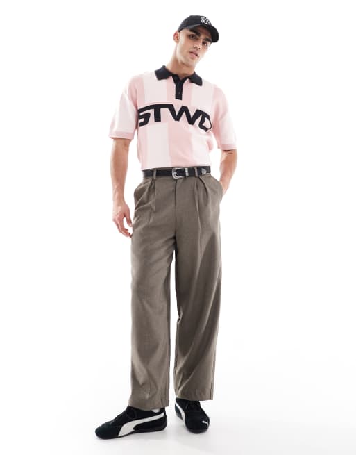 Pull&Bear STWD knitted retro polo in pink | ASOS