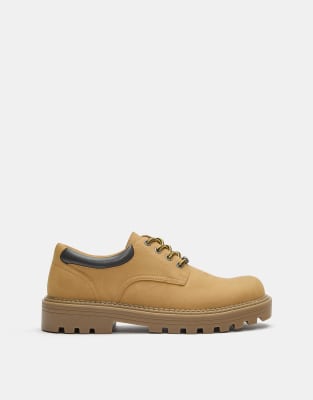 Pull&Bear Stwd lace-up shoes in mustard