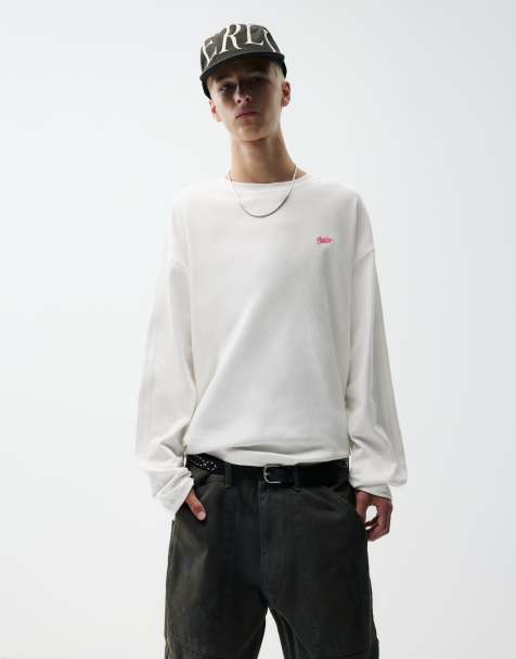 Pull&Bear Stwd Langarm-T-Shirt in Wollweiß - view 1