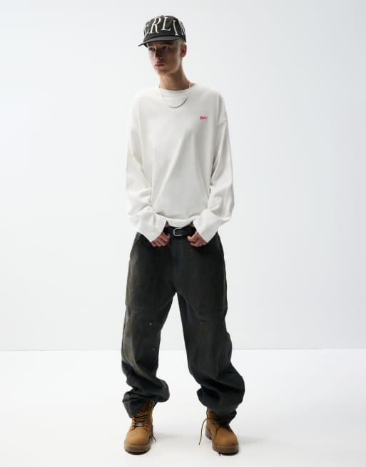 Pull&Bear Stwd Langarm-T-Shirt in Wollweiß, 4 von 7