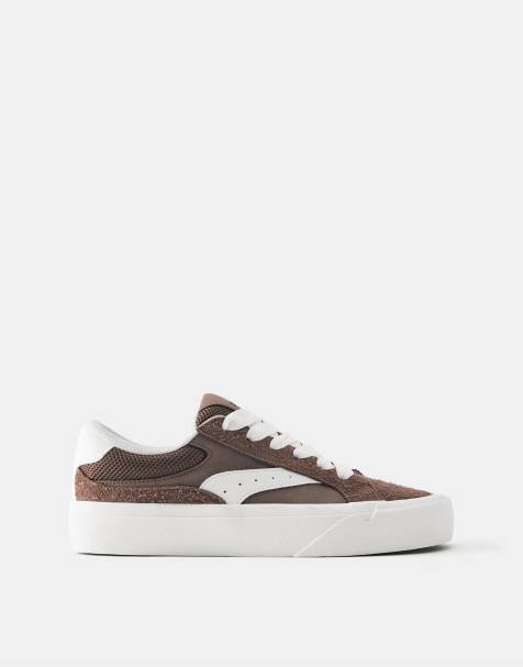 Pull&Bear Stwd leather trainers in brown - view 1