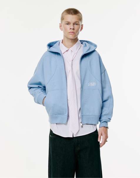 Pull&Bear – STWD – Ljusblå huvtröja med dragkedja - view 1