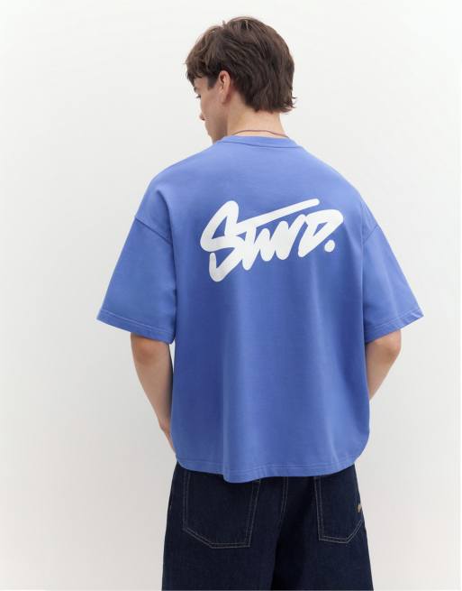 Pull&Bear Stwd logga boxig t-shirt i blått, 2 av 7