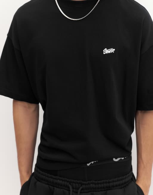 Pull&Bear Stwd logo boxy oversized t-shirt in black, 3 of 7