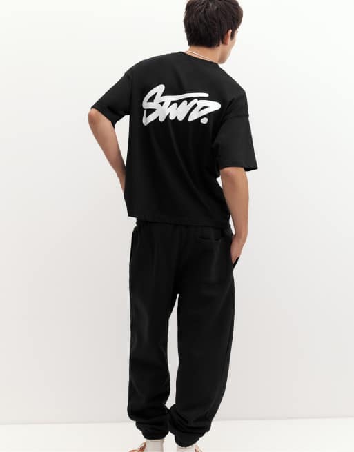 Pull&Bear Stwd logo boxy oversized t-shirt in black, 5 of 7