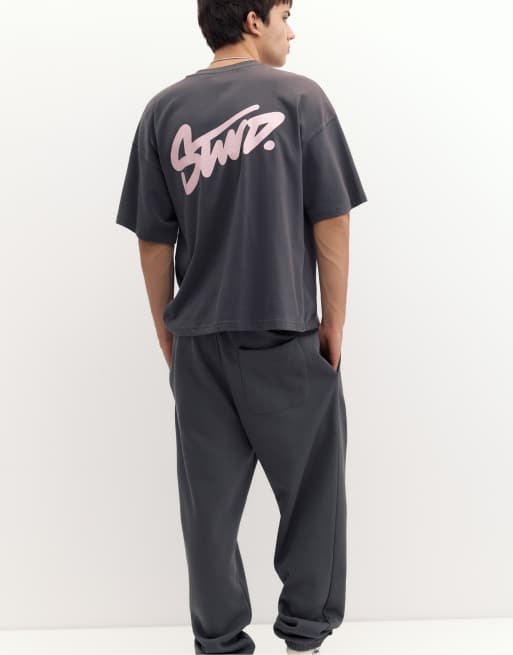 Pull&Bear Stwd logo boxy oversized t-shirt in grey, 5 of 7