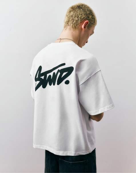 Pull&Bear Stwd logo boxy oversized t-shirt in white - view 1
