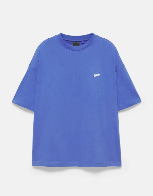 Pull&Bear Stwd logo boxy T-shirt i blå, 6 af 7