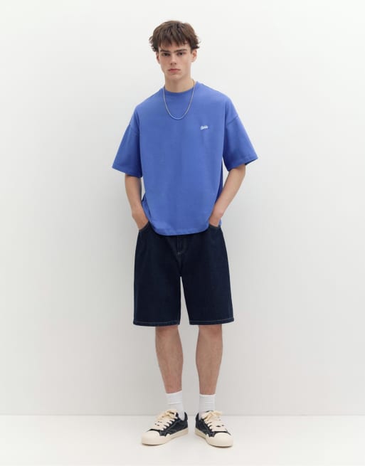 Pull&Bear Stwd logo boxy T-shirt in blauw, 4 van 7