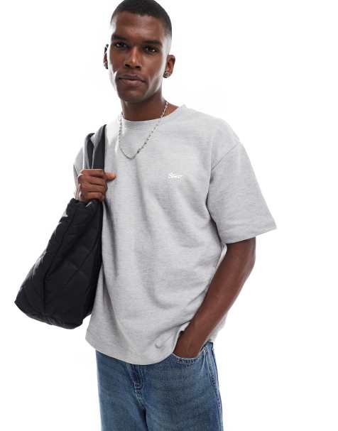 Pull&Bear STWD logo t-shirt in grey marl - view 1