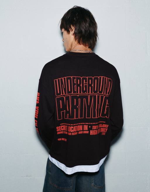 Pull&Bear Stwd long sleeve t-shirt in black, 2 of 7