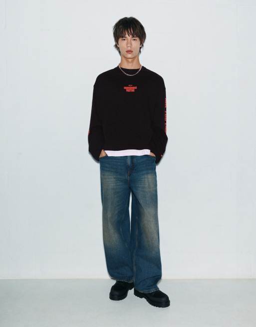 Pull&Bear Stwd long sleeve t-shirt in black, 3 of 7