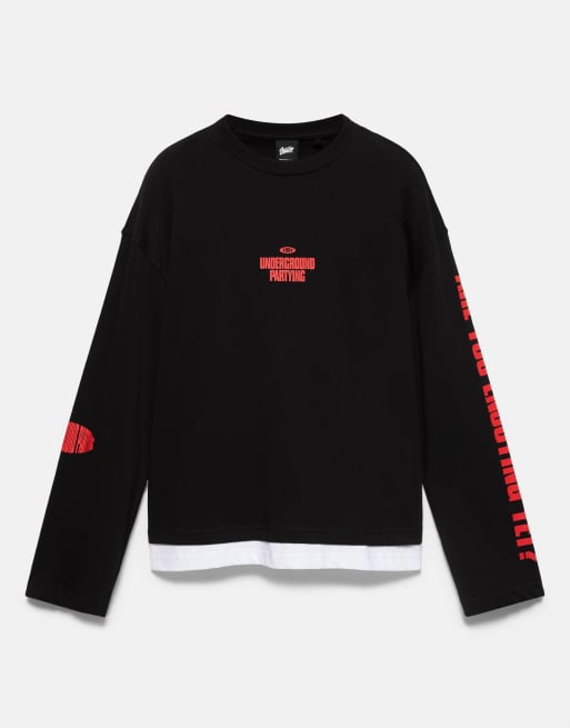 Pull&Bear Stwd long sleeve t-shirt in black, 5 of 7