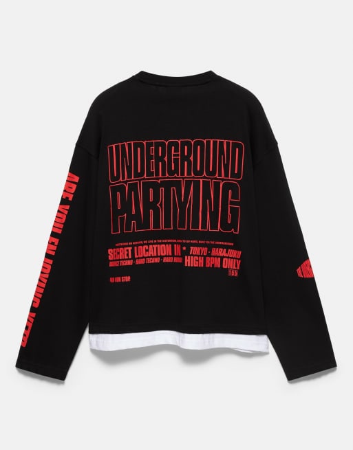 Pull&Bear Stwd long sleeve t-shirt in black, 7 of 7