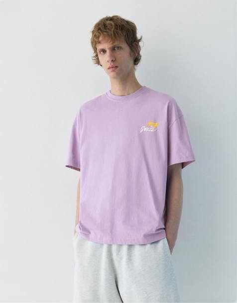 Pull&Bear - STWD - Lyslilla T-shirt med logoprint - view 1