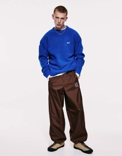 Pull&Bear Stwd maglione ricamato blu intenso con lana, 4 di 7