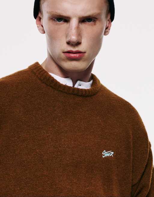 Pull&Bear Stwd maglione ricamato marrone, 3 di 6
