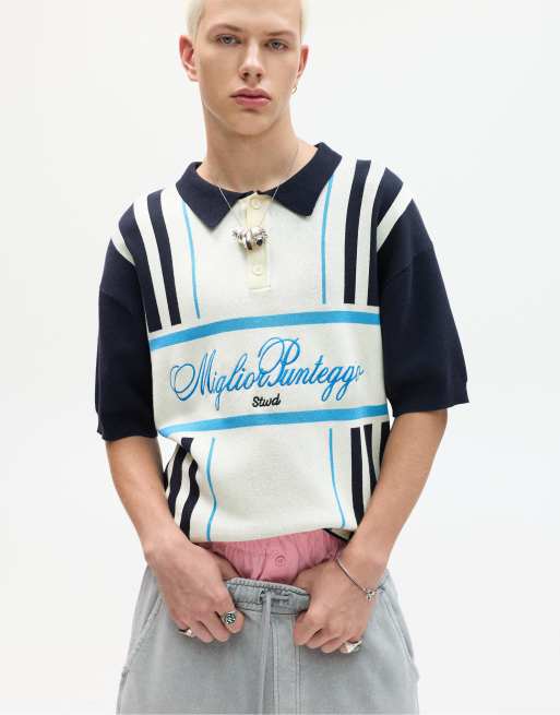 Pull&Bear - STWD - Marineblå poloskjorte med sporty design