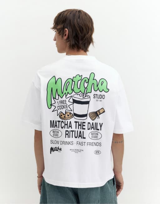 Pull&Bear Stwd matcha grafisk t-shirt i vitt, 2 av 7