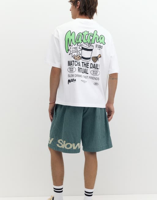 Pull&Bear Stwd matcha grafisk t-shirt i vitt, 5 av 7