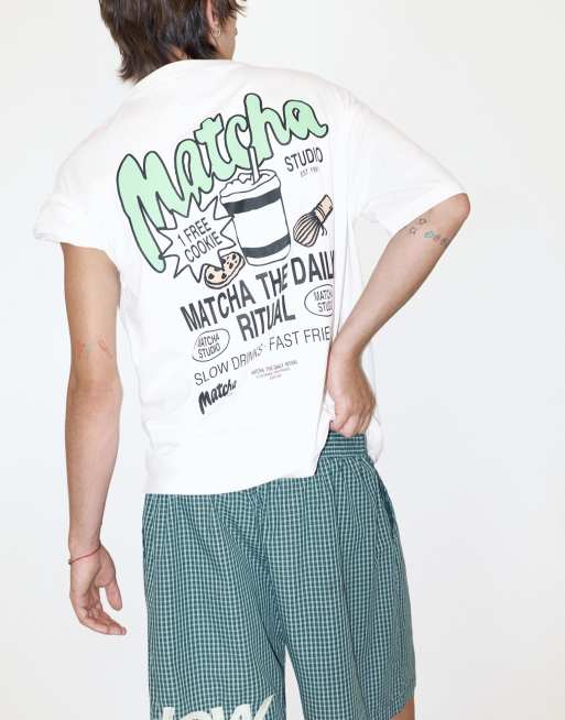 Pull&Bear Stwd matcha grafisk t-shirt i vitt, 6 av 7