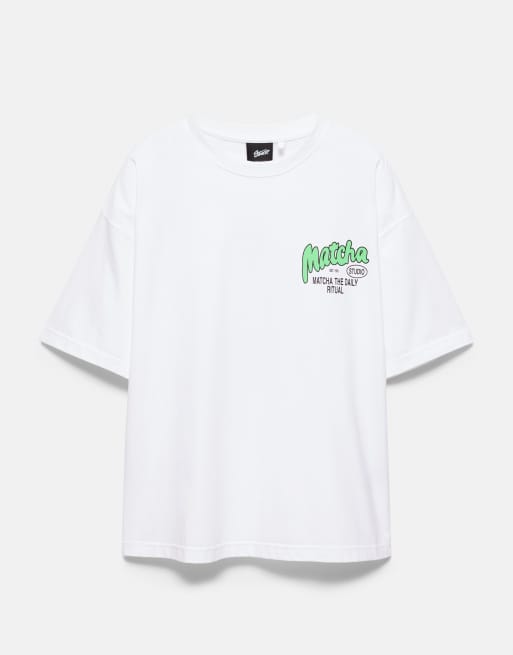 Pull&Bear Stwd matcha T-shirt met print in wit, 7 van 7