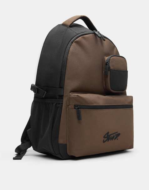 Pull&Bear Stwd multi-pocket backpack in brown - view 1
